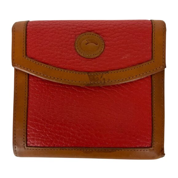 Vintage Dooney & Bourke All-Weather Leather French Wallet Red Tan Snap Closure - Picture 1 of 8